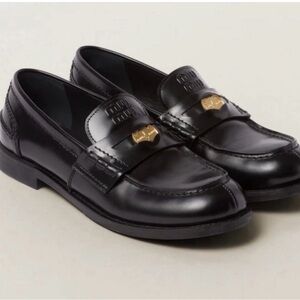 Authentic Miu Miu Penny Loafers Brushed Leather Black New Size 37